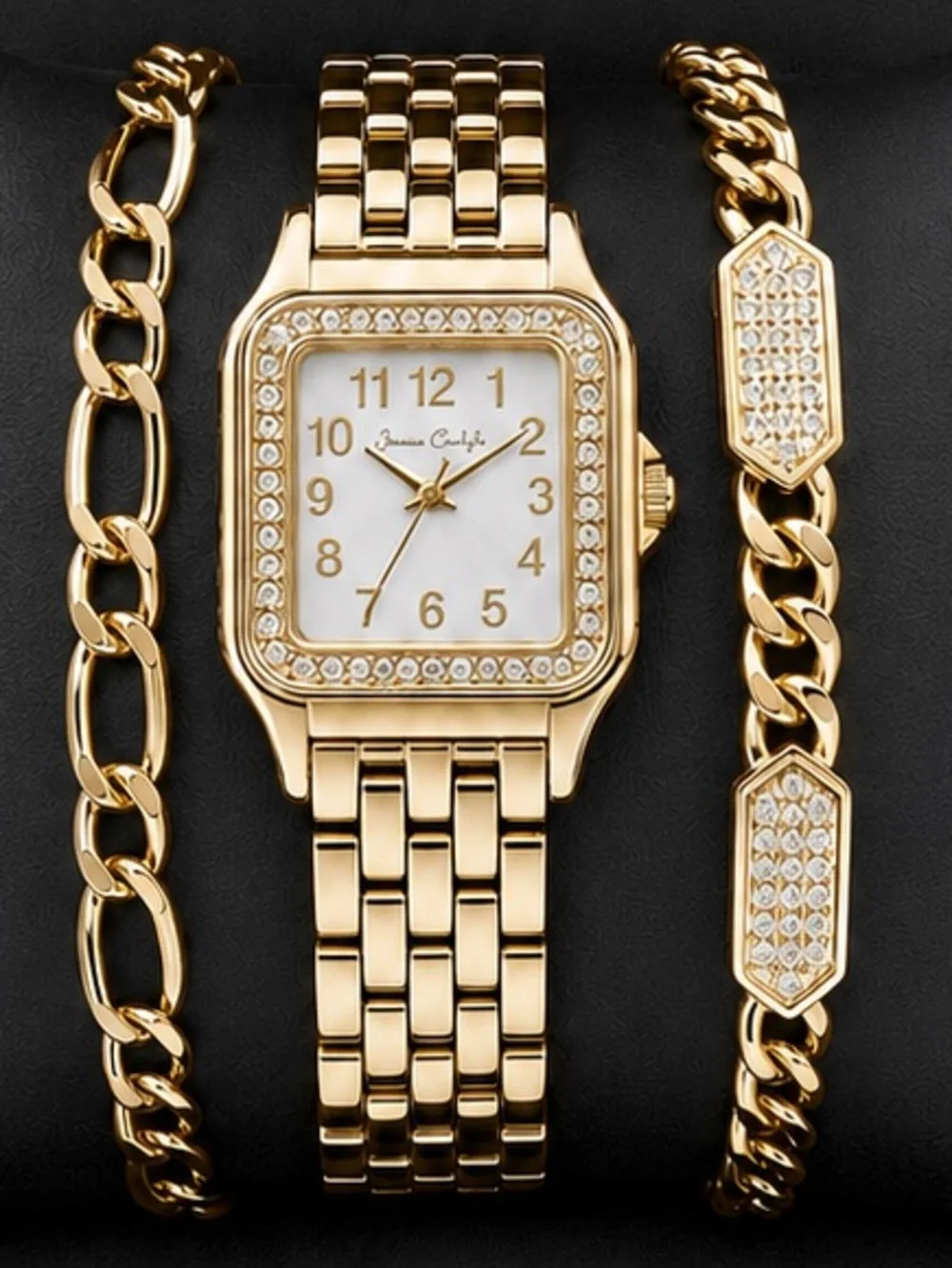 GORGEOUS Gold Watch & Bracelet Set Embellished w/ Rhinestones • NEW IN BOX
